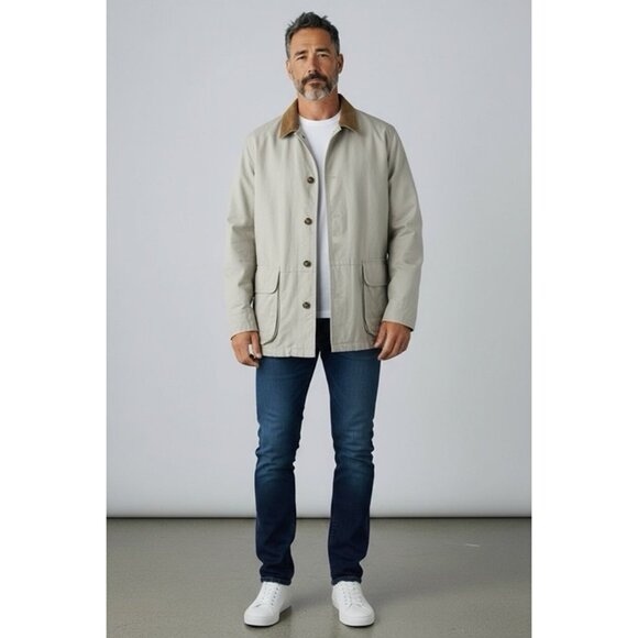 *Eddie Bauer Barn Jacket Mens L Tan Chore Coat Flannel Lined Button Cabincore - Picture 9 of 11